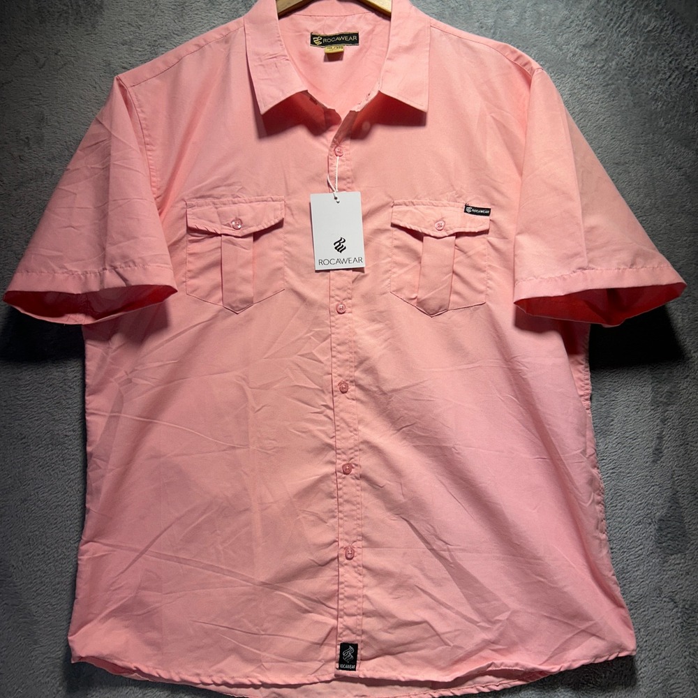 Y2K Rocawear Mens 3XL Short Sleeve Button Down Shirt Pink Deadstock Brand New